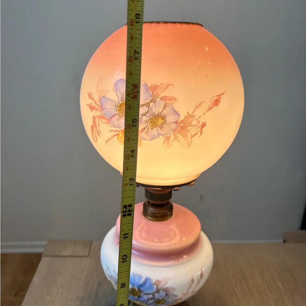 Floral Glass Table Lamp with Pink and Blue Accents - Picture 4 of 15